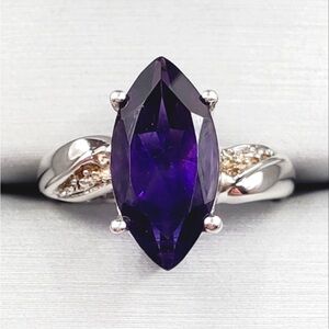 Genuine Marquise Purple Amethyst 925 Sterling Silver Vintage Ring